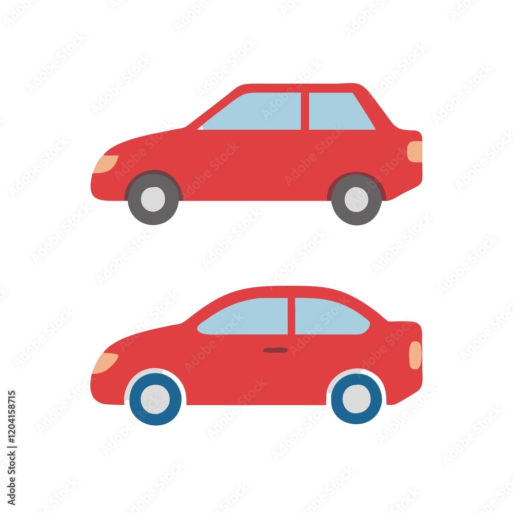 Fototapeta premium 2 different red cars on the white background.