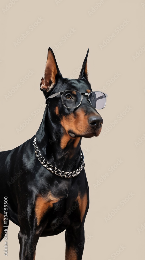 A black and tan Dobermann dog looking at the camera against a plain isolated background A black and tan Dobermann dog looking at the camera against a plain isolated background