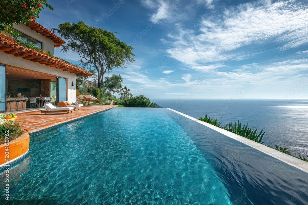 Obraz premium A luxurious infinity pool overlooking the ocean.