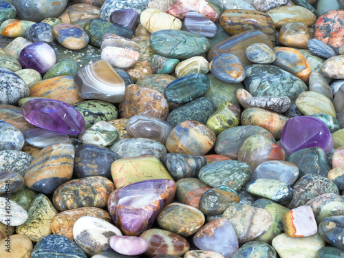 A Focus Stacked Close-up Image of a Collection of Cool Colored Tumbled Rock Found at Lake Superior