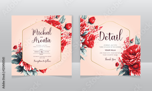 wedding invitation square for social media post. Editable vector illustration for card, banner, invitation, social media post, poster, mobile apps, advertising