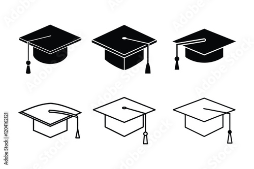 A set of graduation cap icon silhouette vector illustration