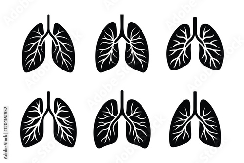 A set of human lungs realistic medicine flat silhouette vector illustration