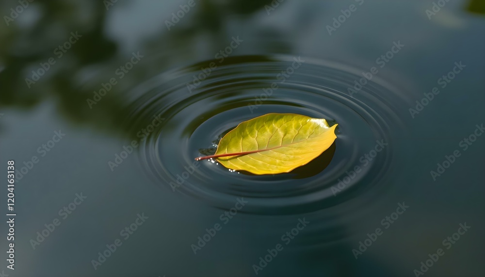 a leaf floating on top of a body of water a leaf floating on top of a body of water
