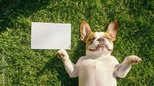 French Bulldog Enjoying Sunshine on Grass Outdoor Pet Photography Highlights photo