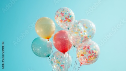 Vibrant balloons against a clear blue sky create a cheerful and festive image