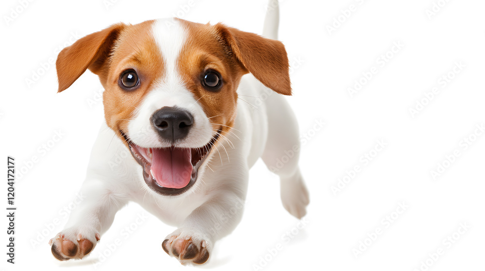 Playful dog running joyfully studio setting animal bright background front view happiness concept Playful dog running joyfully studio setting animal bright background front view happiness concept