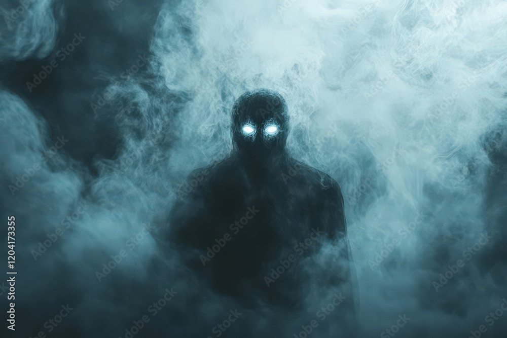 Fototapeta premium Glowing Eyed Figure Emerging From Ethereal Smoke