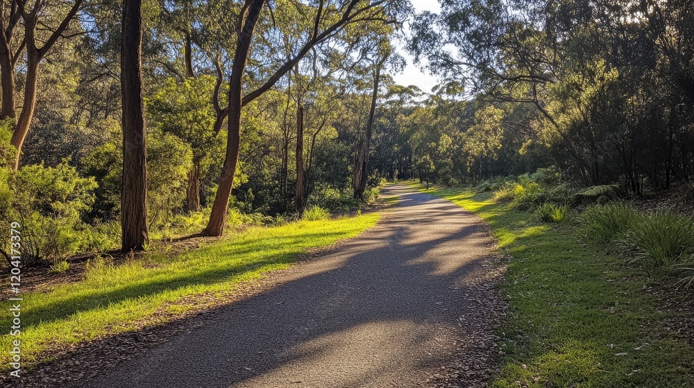 A morning walk along a peaceful nature trail surrounded by trees and green foliage. A morning walk along a peaceful nature trail surrounded by trees and green foliage.