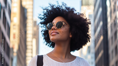 Urban Fashion and Travel: Young Woman Enjoying a Beautiful City Vacation. Explore the lifestyle of a young woman embracing both fashion and adventure during her summer city vacatio photo