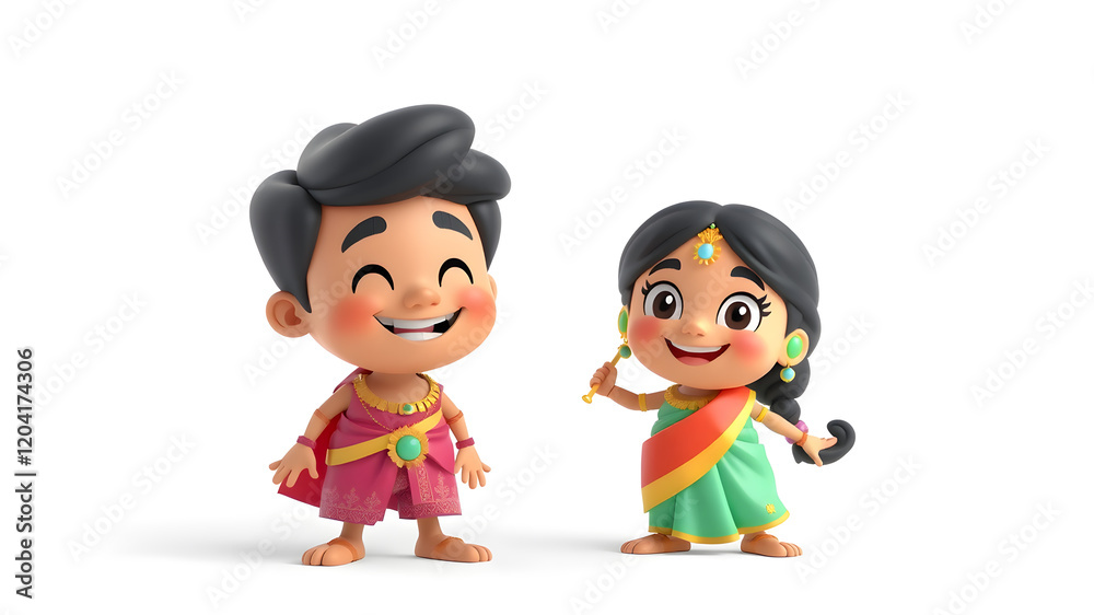 3D Happy cartoon south indian character with white background. Generative AI 3D Happy cartoon south indian character with white background. Generative AI