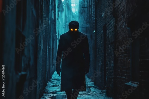 Mysterious Figure Walks Dark Urban Alleyway