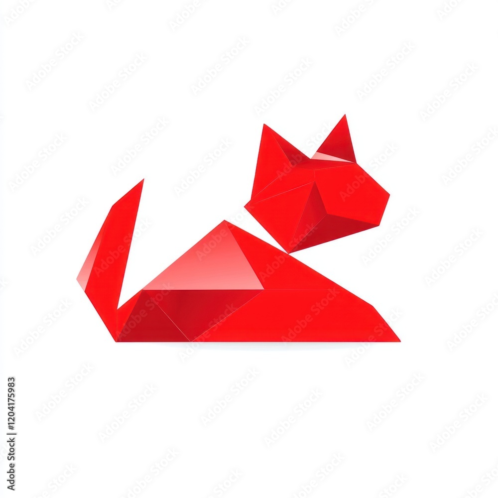 Red origami cat graphic design, use for pet shop, branding, or kids' product Red origami cat graphic design, use for pet shop, branding, or kids' product