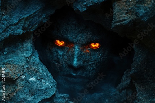 Glowing Eyes Peer From Dark Rock Crevice photo