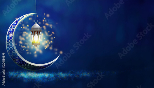 Beautifully Illuminated Mosque with Golden Domes and Minarets Under a Starry Night Sky with Hanging Lights
