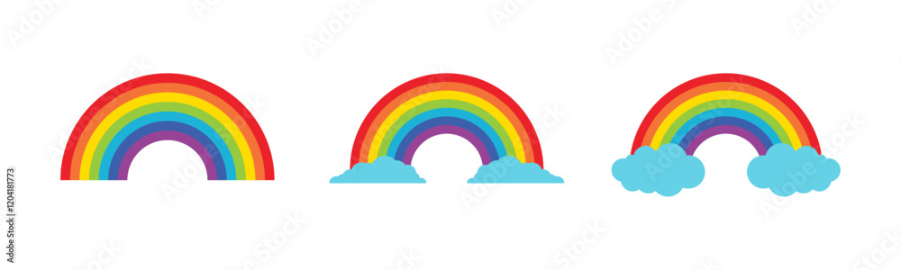 Set of rainbow icons with clouds and rainbows vector illustration. Rainbow icon on white background. Vector icon. Set of rainbow icons with clouds and rainbows vector illustration. Rainbow icon on white background. Vector icon.