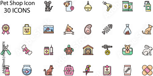 Set of Pet Shop icons. Line art style icons bundle. vector illustration