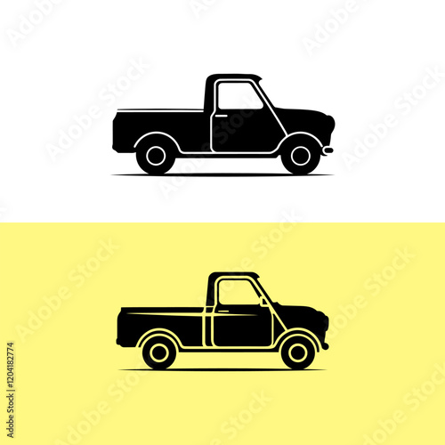 Simple Silhouette of a Mini Truck Isolated On Solid Background.