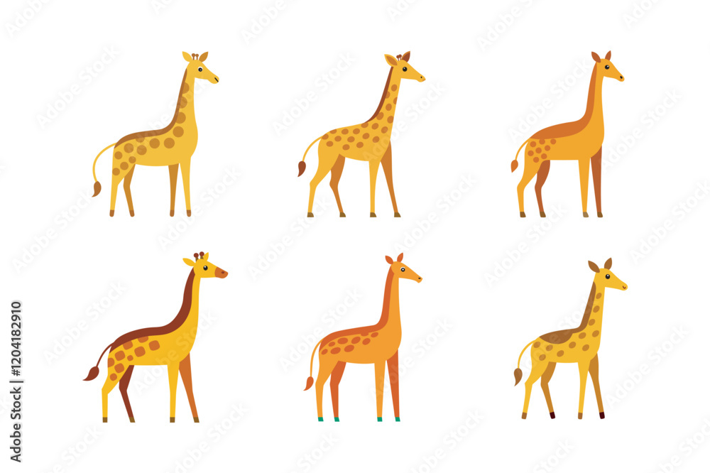 Obraz premium Cute Giraffe Illustration Bundle. Collection of adorable giraffe illustrations, perfect for kids' designs, nature-themed projects, greeting cards, and creative artwork.