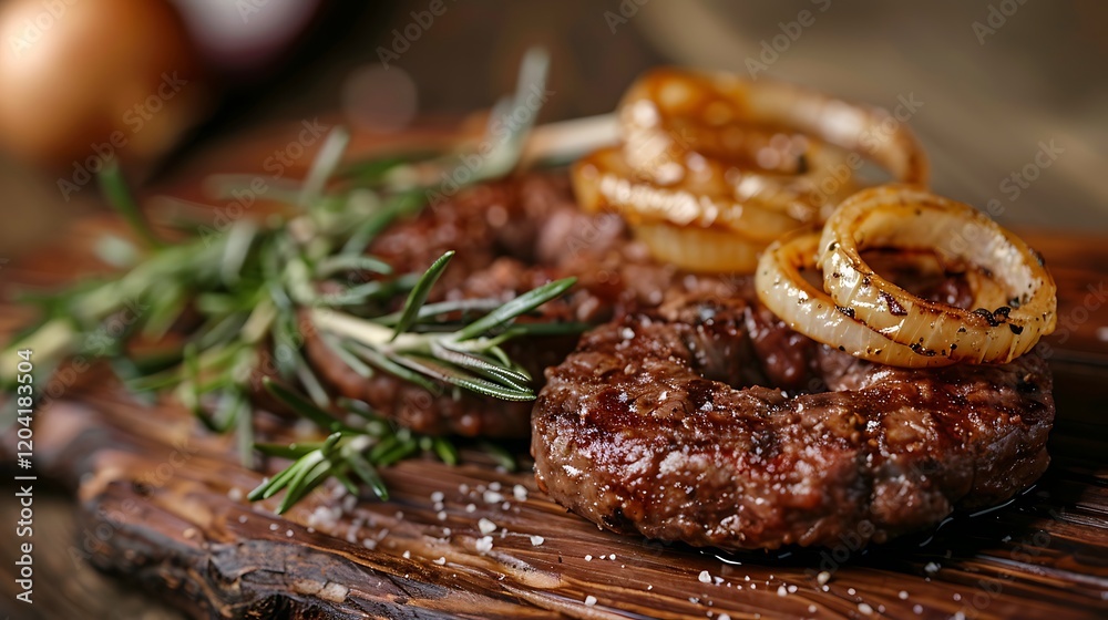 Grilled meat with rosemary and onion rings Grilled meat with rosemary and onion rings