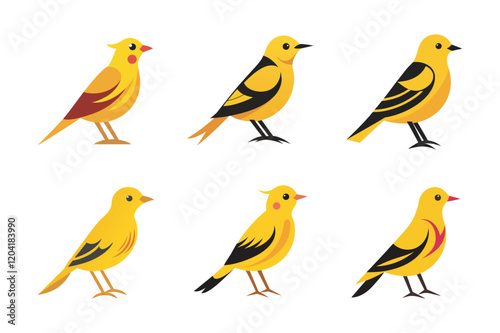 Cute Yellowhammer Birds Illustration Bundle. Ideal for posters, stationery, apparel, and nature-themed projects.