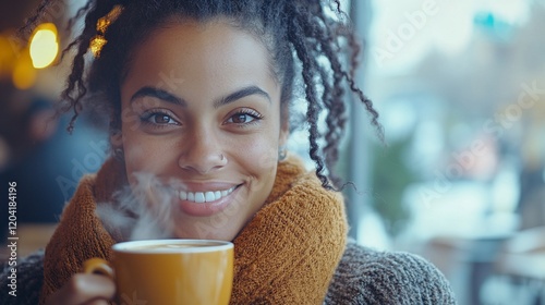 A person enjoying a quiet moment at a caf hol photo