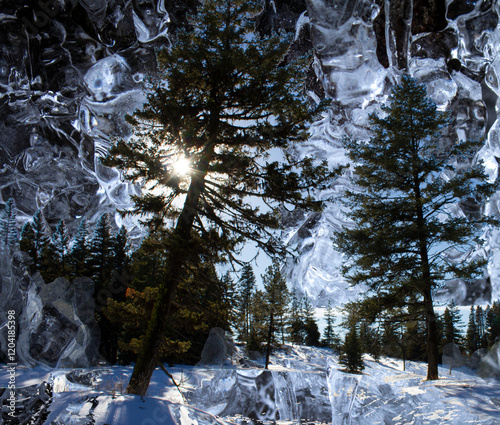 abstraction of wintery snow and ice photo taken in the mountains in winter outdoors