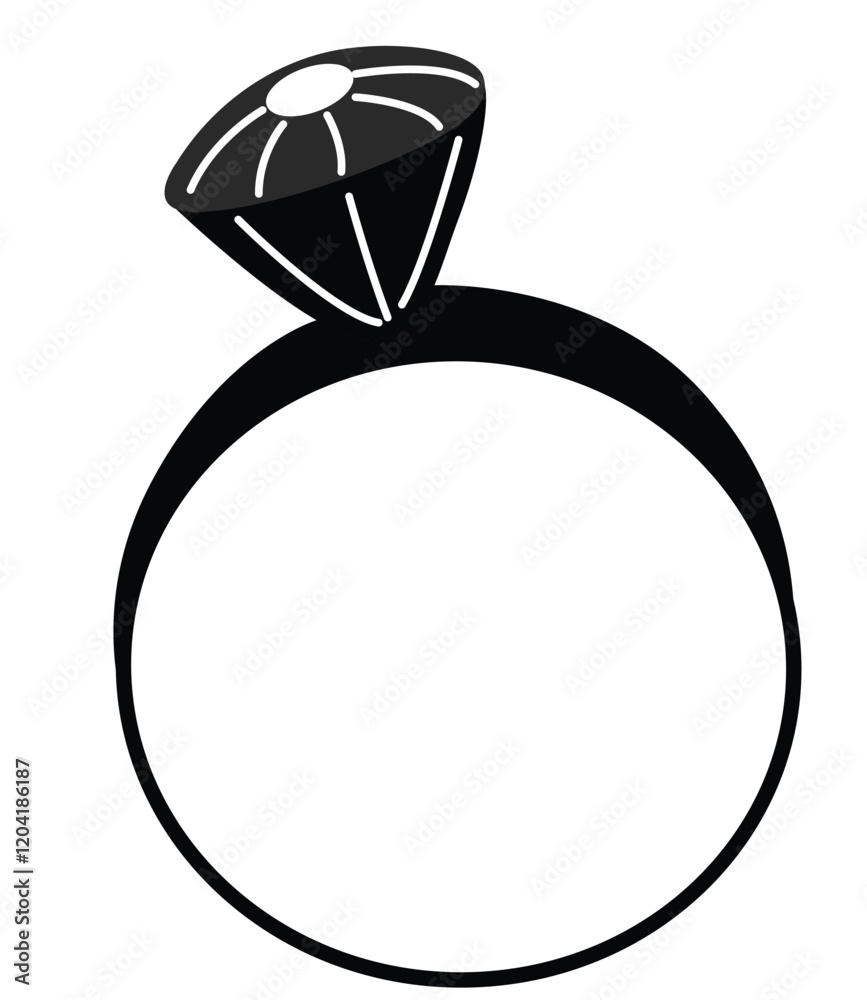 Cute cartoon hand drawn vector diamond ring icon silhouette. Cute cartoon hand drawn vector diamond ring icon silhouette.