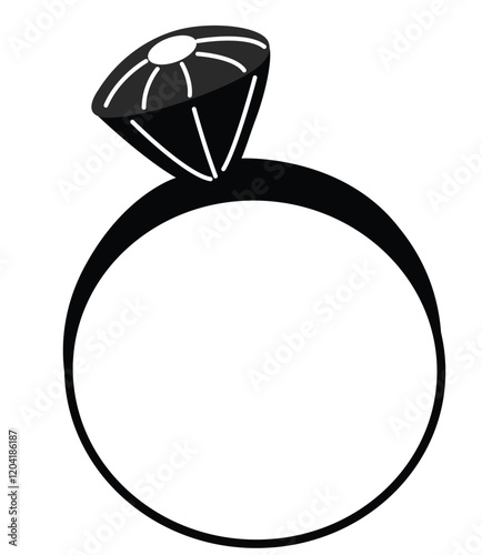 Cute cartoon hand drawn vector diamond ring icon silhouette.