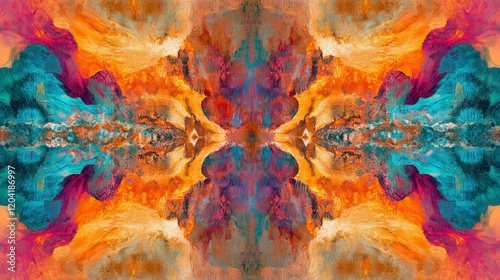 Wallpaper Mural A chromatic abstract using radiant layers of cyan, orange, and magenta, blending seamlessly Torontodigital.ca