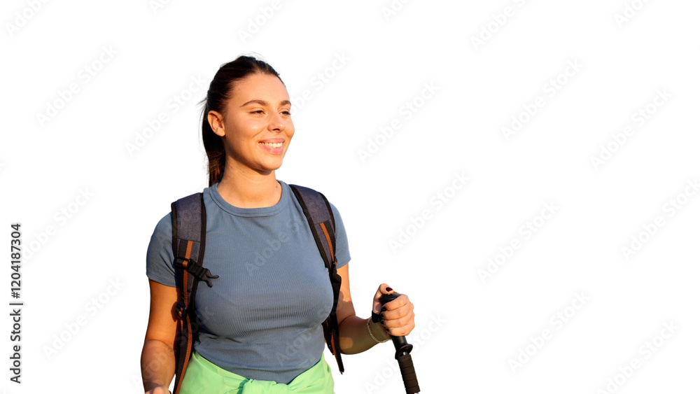 Woman on a hike appreciating the mountain view Woman on a hike appreciating the mountain view