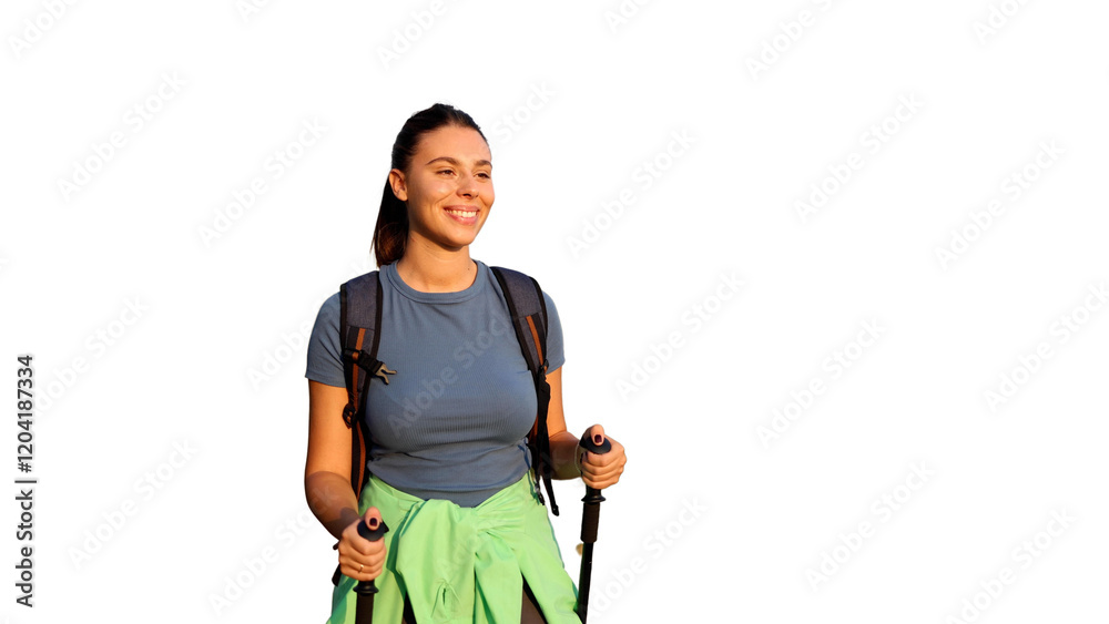 Woman on a hike appreciating the mountain view Woman on a hike appreciating the mountain view