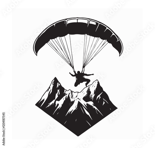 Sky Diving Sport Vector image. Parachuting sky diving sky jump vector silhouette isolated in white background
