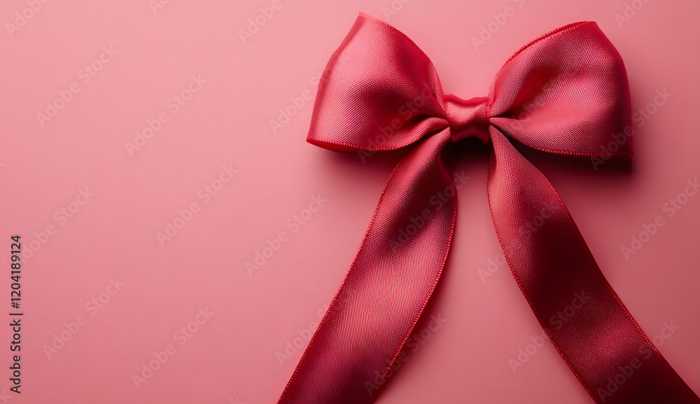 A delicate red bow rests on a soft pink backdrop. Generative AI A delicate red bow rests on a soft pink backdrop. Generative AI