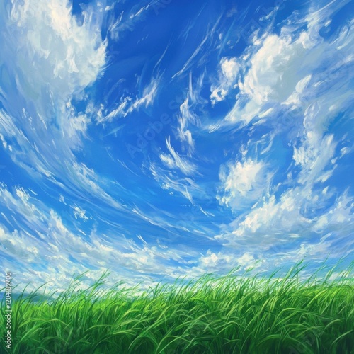 Vibrant green grass under clear blue sky