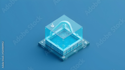 3D isometric design of a sea cube, high polygonal model, 3D illustration, isometric view, Generative AI photo