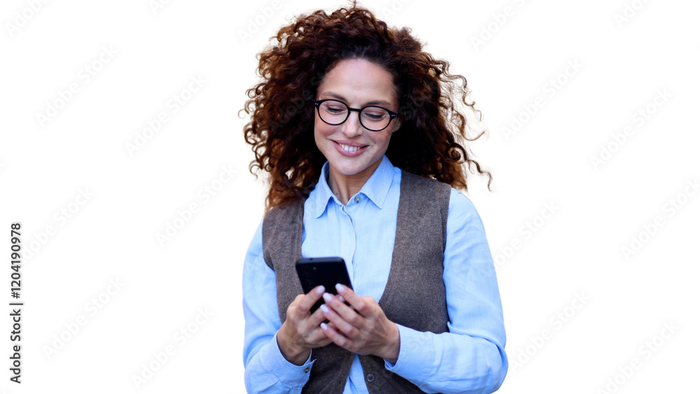 Naklejka premium Attractive woman using smartphone