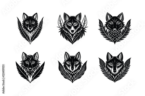 set of animals black and white icons