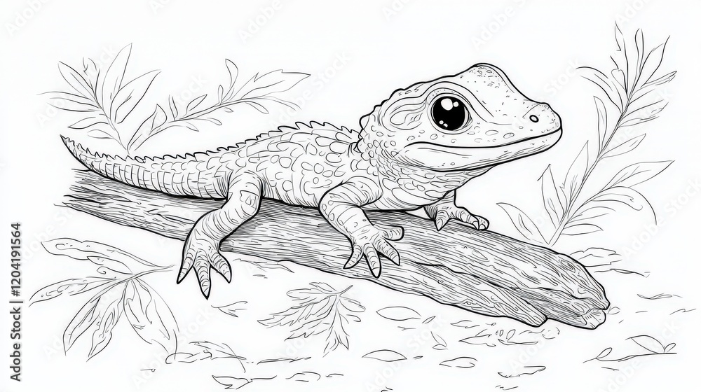 Obraz premium Adorable Cartoon Baby Crocodile in Simple Line Art Style for Kids