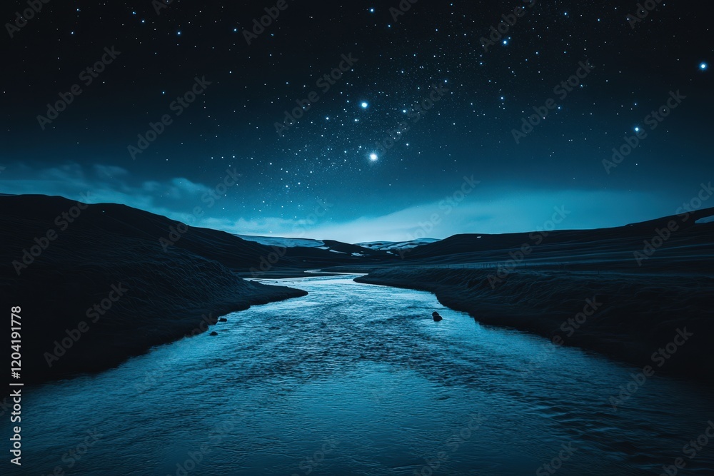 Naklejka premium Serene Night River Under Starlit Sky
