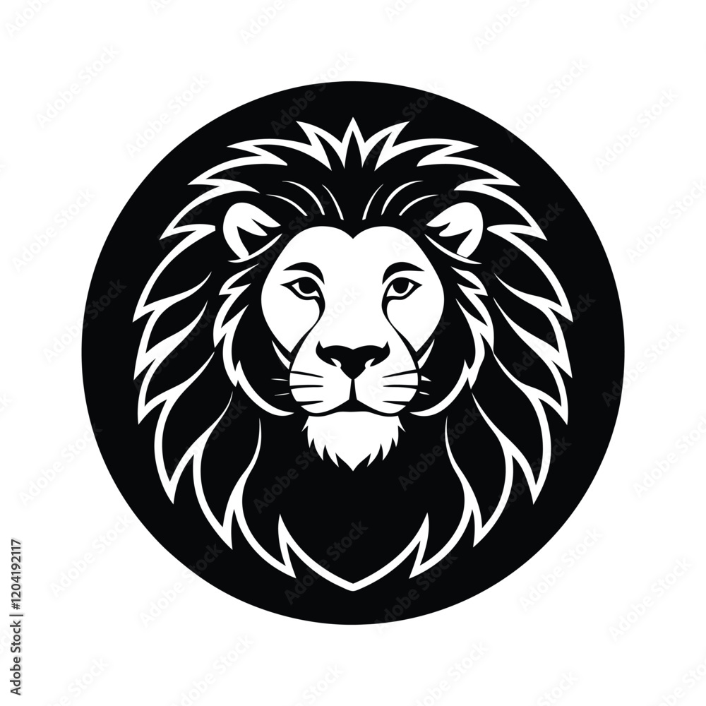 Fototapeta premium Lion Head Silhouette in Circle Vector Art - Black Lion Head Design