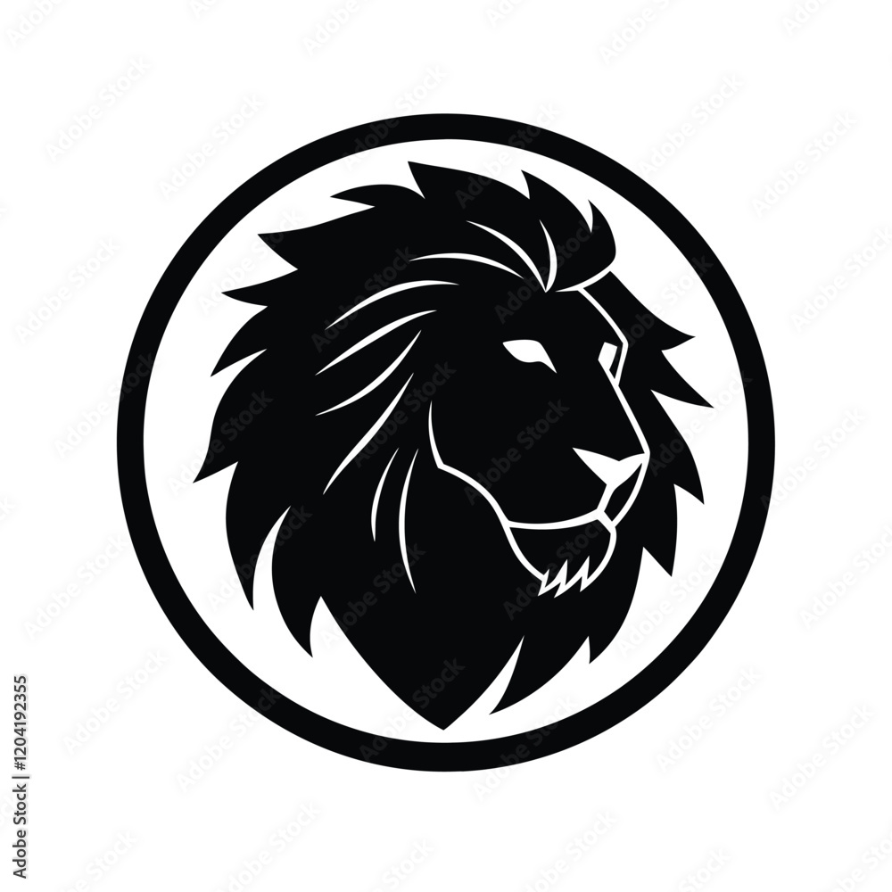 Fototapeta premium Lion Head Silhouette in Circle Vector Art - Black Lion Head Design