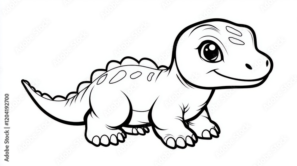 Obraz premium Cute Baby Dinosaur in Simple Line Art Style for Kids Coloring Fun