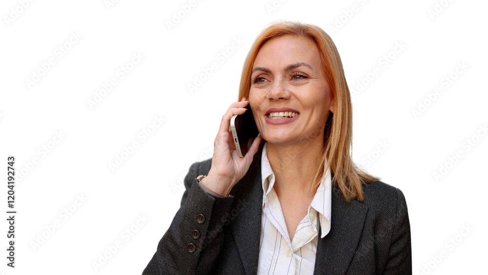 Woman in a walk talking on mobile phone Woman in a walk talking on mobile phone