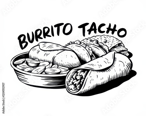 Delicious Burrito Tacho Illustration Featuring Tasty Mexican Food