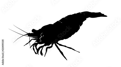 shrimp silhouette, side view - vector illustration