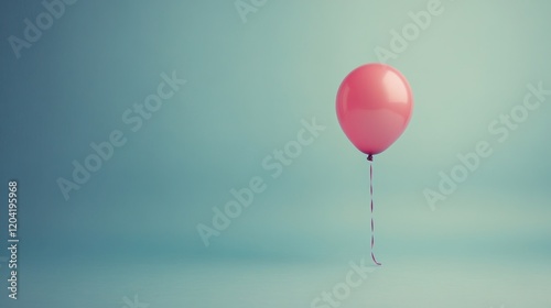 A Single Pink Balloon Floats Against a Solid Blue Background in a Simple Composition