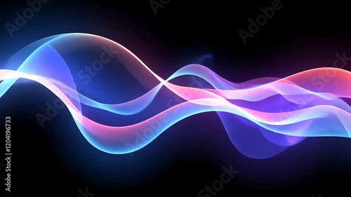 Abstract Blue and Pink Glowing Waves on Black Background