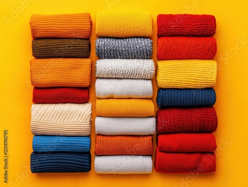 Organizing colorful clothes by shade home lifestyle bright environment top view sorting concept