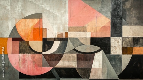 Wallpaper Mural A cubist-inspired still life featuring fragmented planes of muted pinks, oranges, and grays Torontodigital.ca